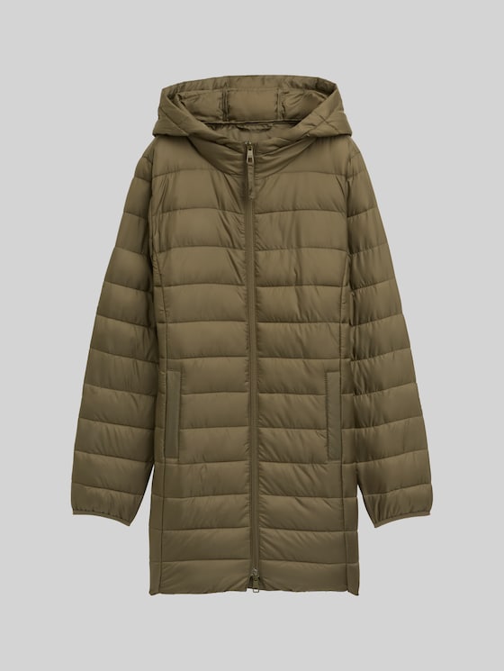 Lightweight quilted coat with hood - Grape Leaf Green