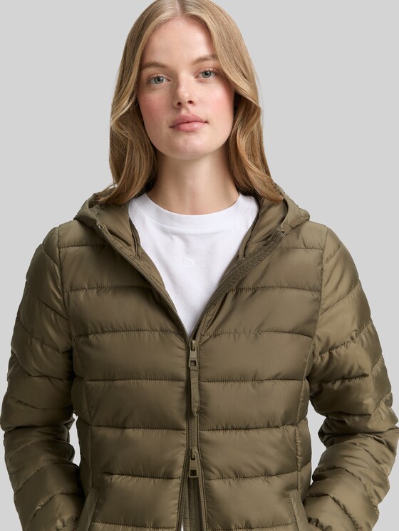 Lightweight quilted coat with hood - Grape Leaf Green