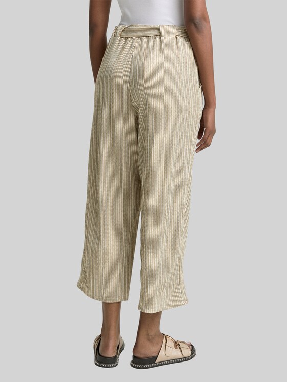 High waist culotte trousers with tie belt - vertical green white stripe