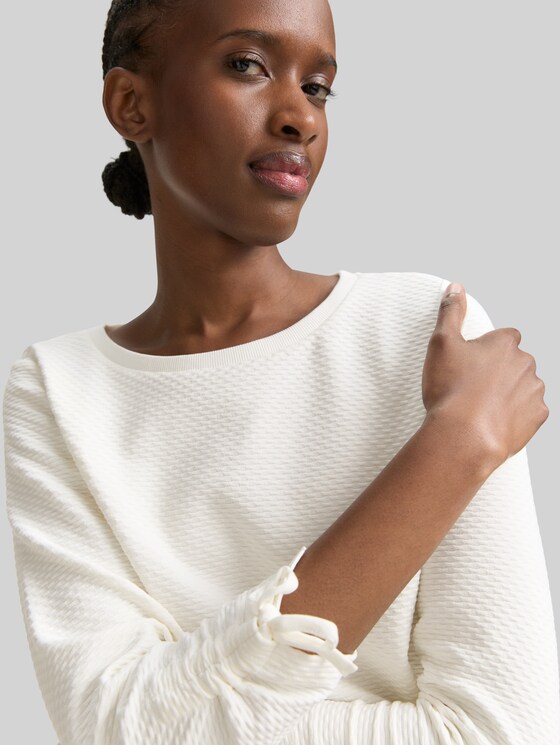 Slim-fit sweatshirt with gathered sleeves - off white