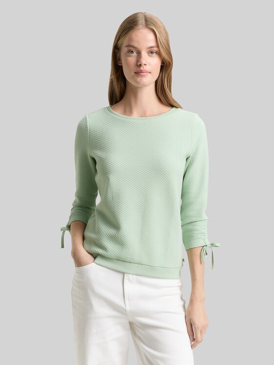 Slim-fit sweatshirt with gathered sleeves - light matcha green