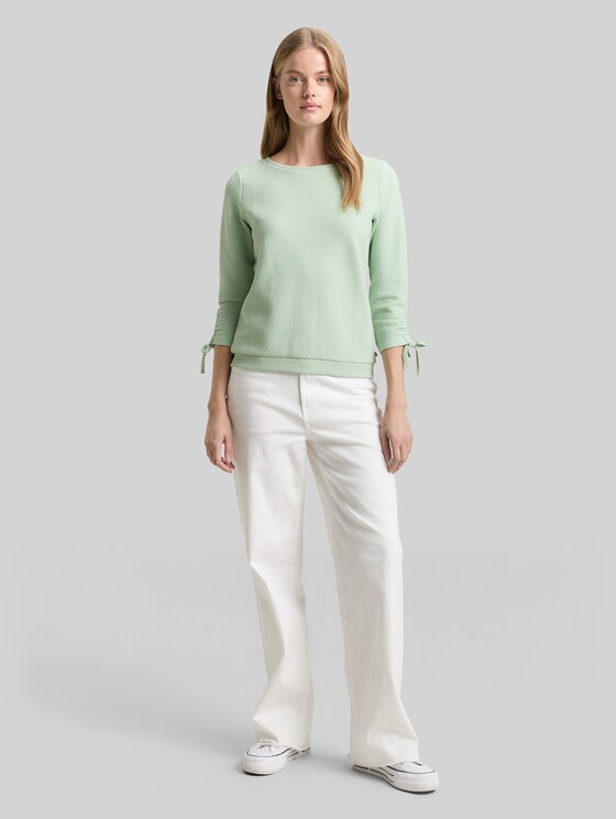 Slim-fit sweatshirt with gathered sleeves - light matcha green