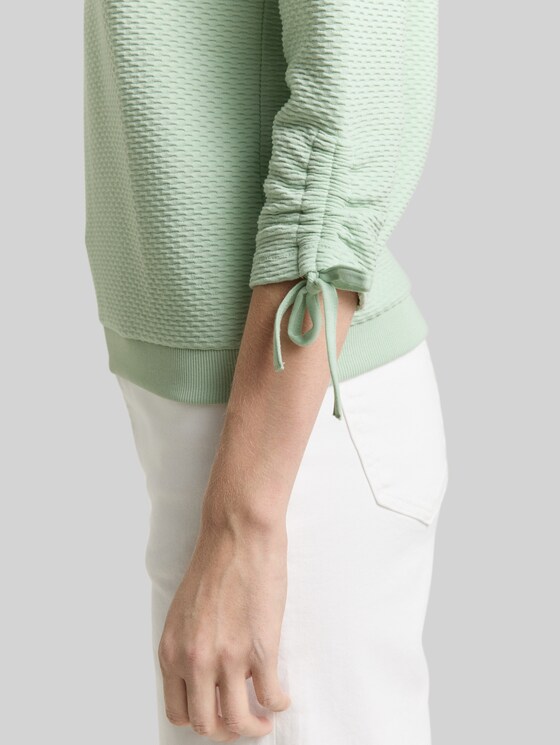 Slim-fit sweatshirt with gathered sleeves - light matcha green