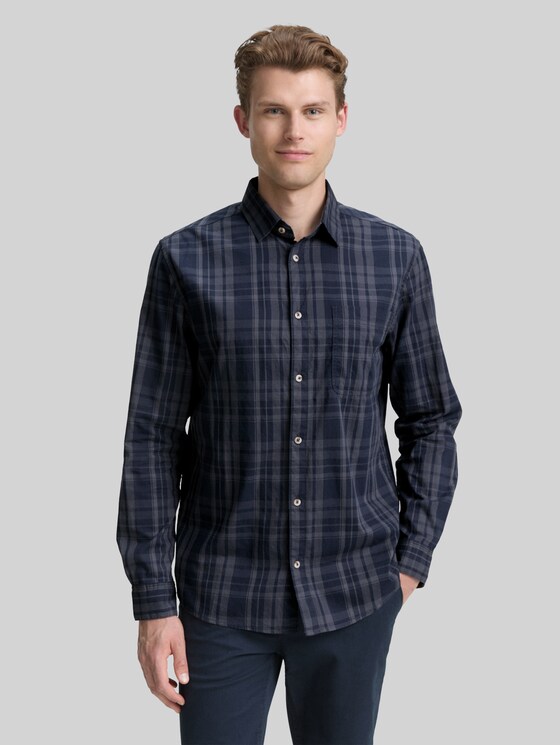 Regular fit shirt with chequered pattern - navy tonal check