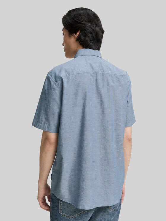 Regular fit short-sleeved cotton shirt - real teal blue chambray