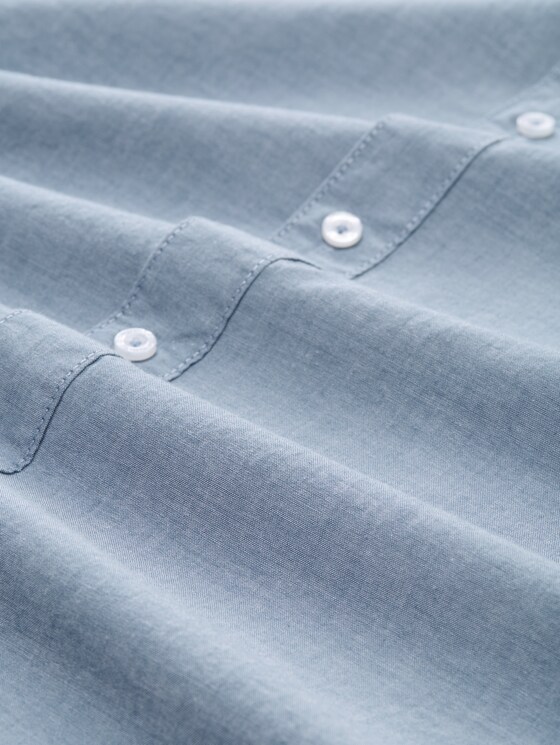Regular fit short-sleeved cotton shirt - real teal blue chambray