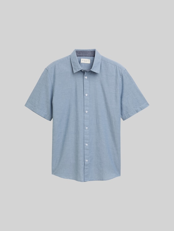 Regular fit short-sleeved cotton shirt - real teal blue chambray