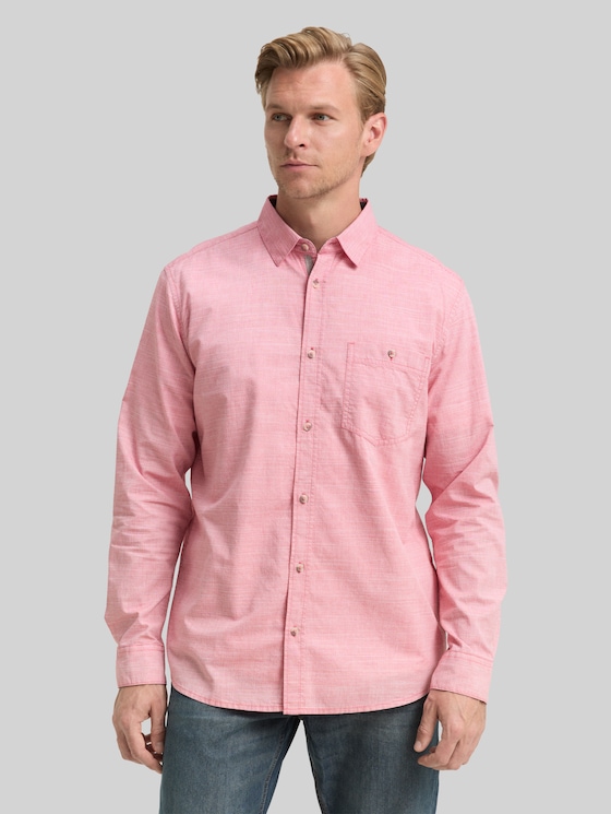 Regular-fit shirt with a breast pocket - red white horizontal structure