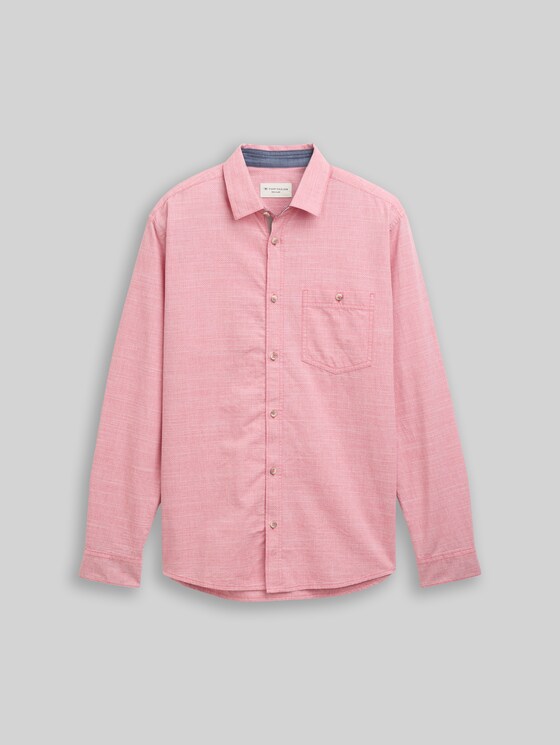 Regular-fit shirt with a breast pocket - red white horizontal structure