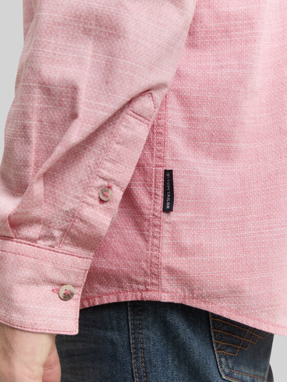 Regular-fit shirt with a breast pocket - red white horizontal structure