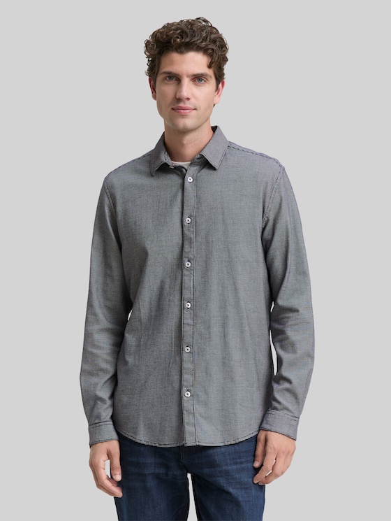 Slim fit shirt with stretch - navy squared structure
