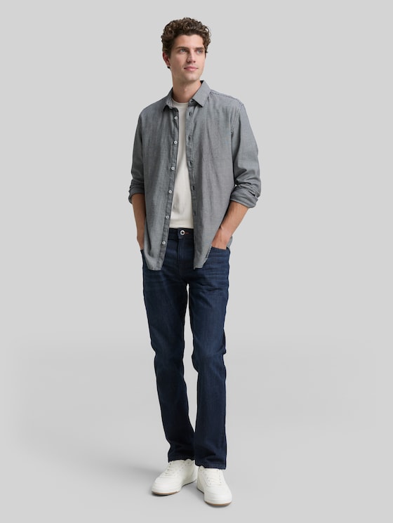 Slim fit shirt with stretch - navy squared structure