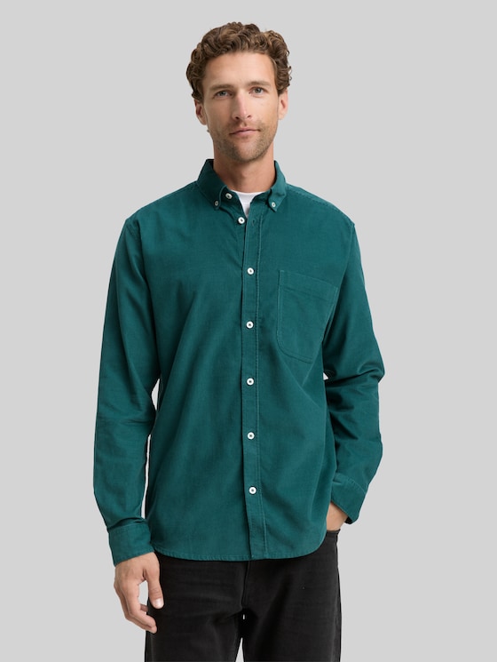 Regular-fit corduroy shirt with breast pocket - Jasper Green