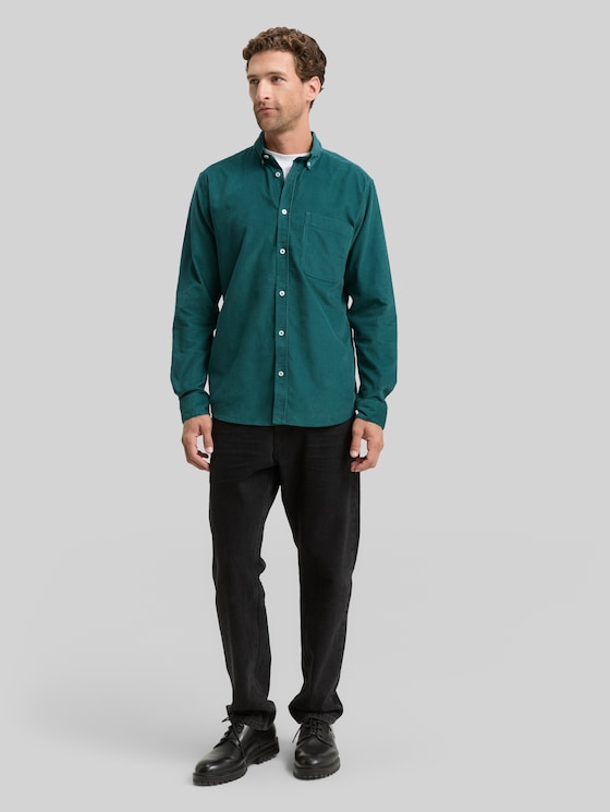 Regular-fit corduroy shirt with breast pocket - Jasper Green