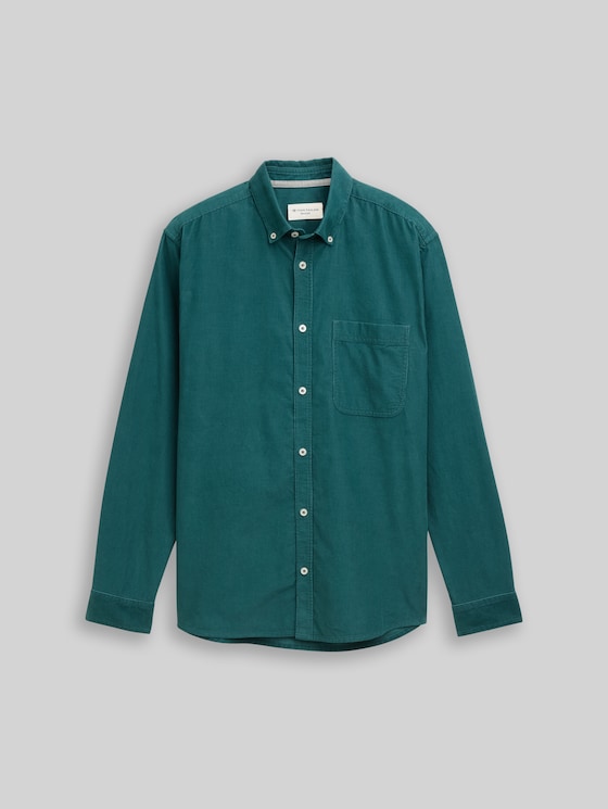 Regular-fit corduroy shirt with breast pocket - Jasper Green
