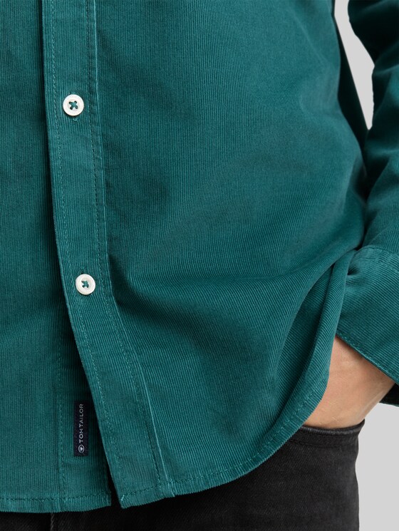 Regular-fit corduroy shirt with breast pocket - Jasper Green