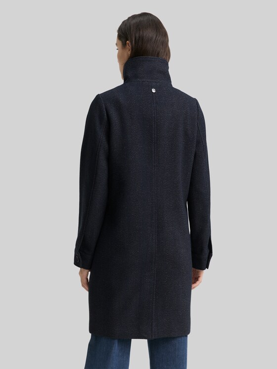 Wool coat with stand-up collar - navy heringbone