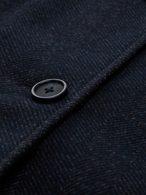Wool coat with stand-up collar - navy heringbone