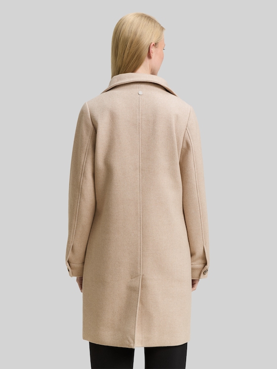 Wool coat with stand-up collar - beige heringbone