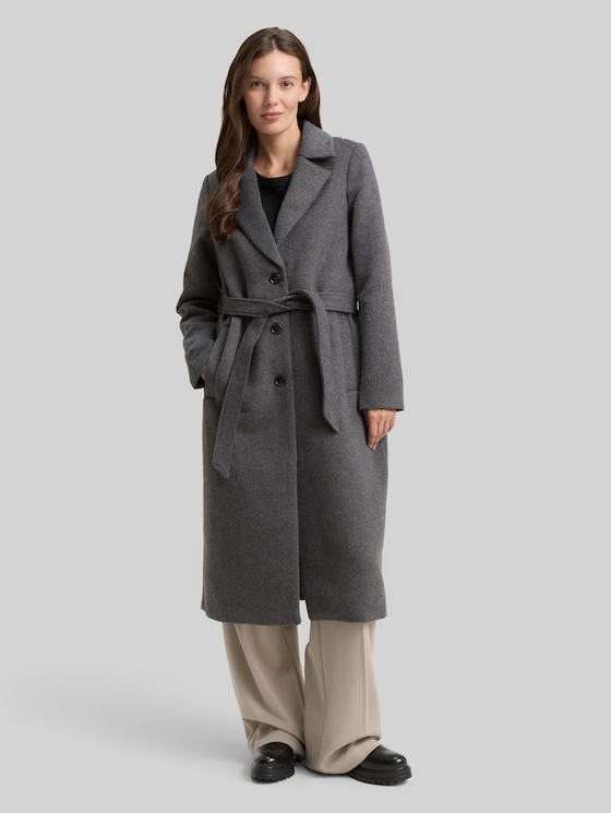 Wool coat with belt - dark anthra melange
