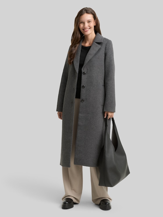 Wool coat with belt - dark anthra melange