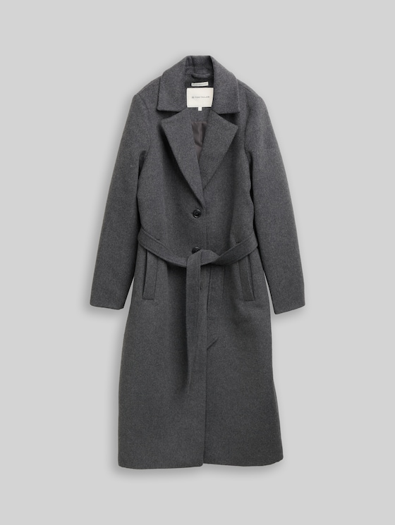 Wool coat with belt - dark anthra melange