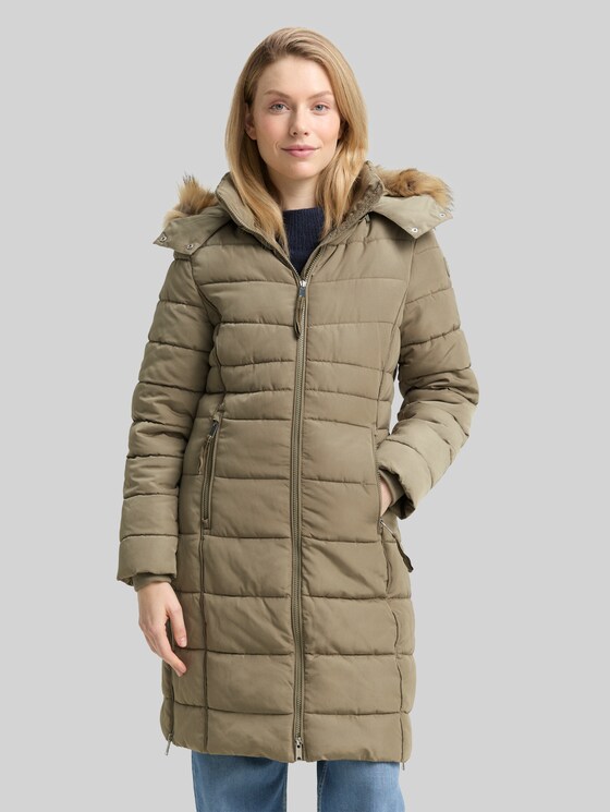 Puffer coat with detachable hood - smoke olive