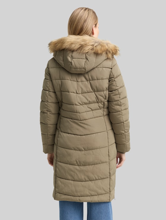 Puffer coat with detachable hood - smoke olive