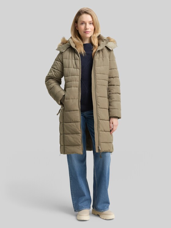 Puffer coat with detachable hood - smoke olive