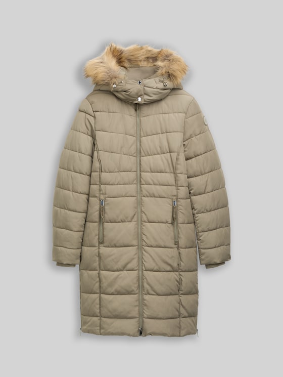 Puffer coat with detachable hood - smoke olive