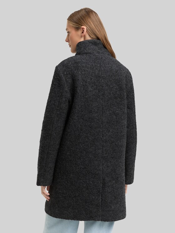 Bouclé wool coat with stand-up collar - Light Tarmac Grey Melange