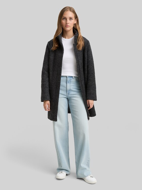 Bouclé wool coat with stand-up collar - Light Tarmac Grey Melange