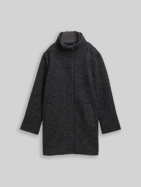 Bouclé wool coat with stand-up collar - Light Tarmac Grey Melange