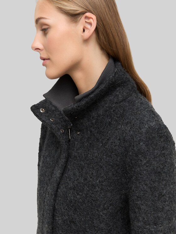 Bouclé wool coat with stand-up collar - Light Tarmac Grey Melange