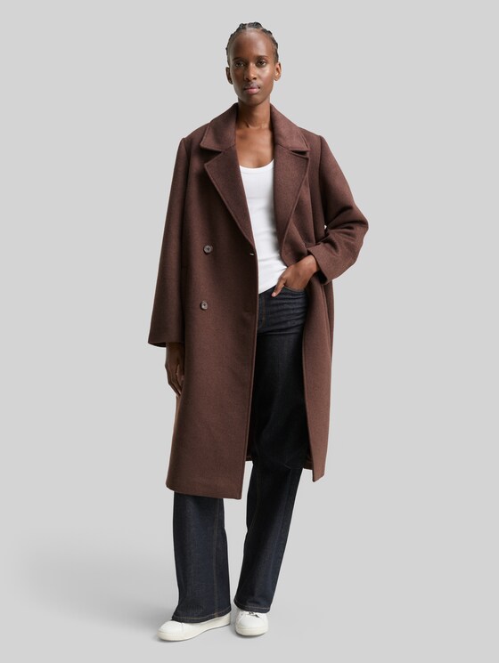 Loose-fit woollen coat - soft chocolate brown