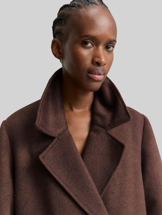 Loose-fit woollen coat - soft chocolate brown