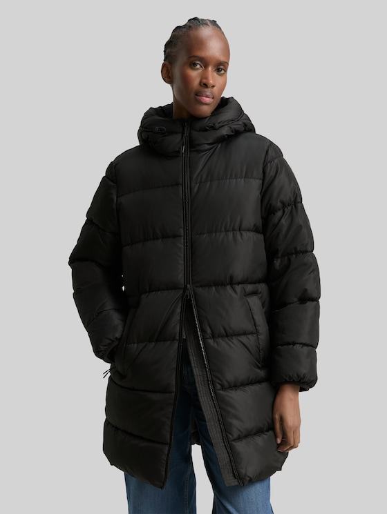 Puffer coat with hood - deep black