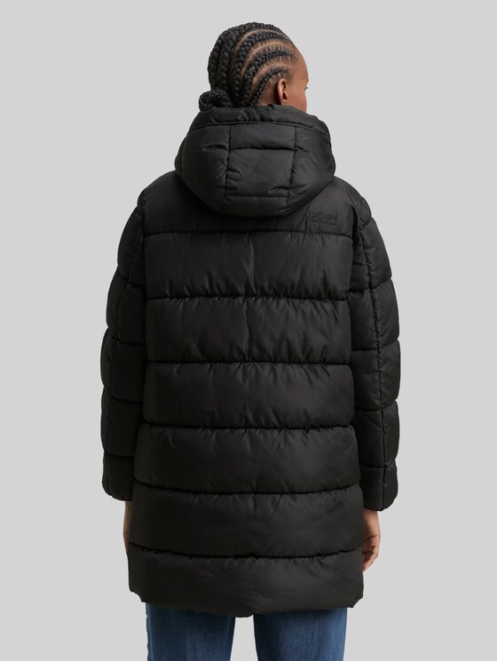 Puffer coat with hood - deep black