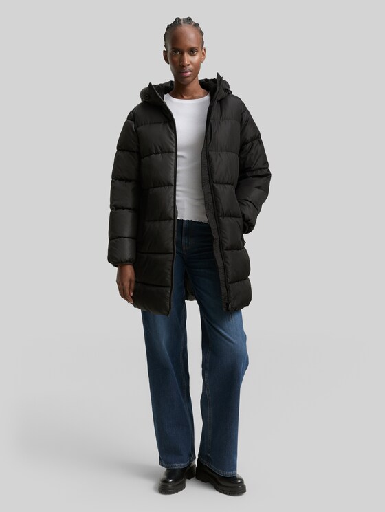 Puffer coat with hood - deep black