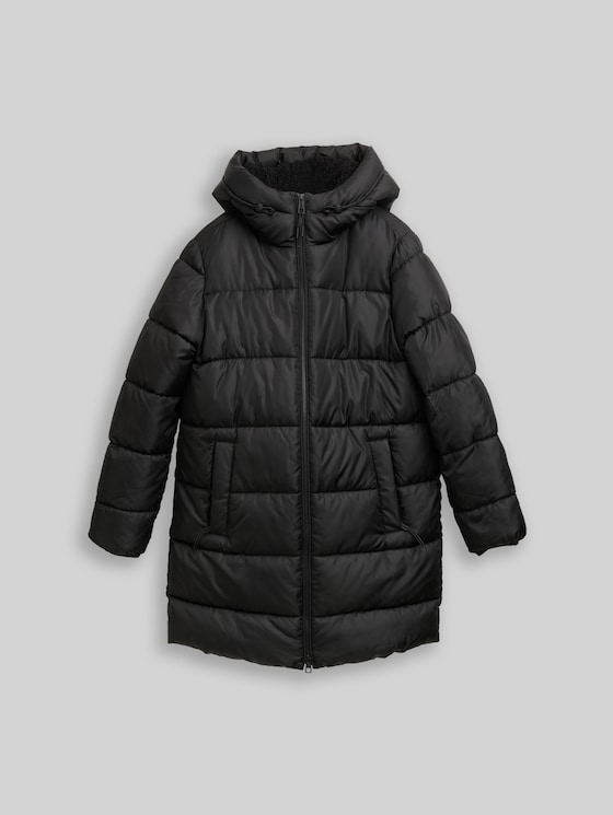 Puffer coat with hood - deep black