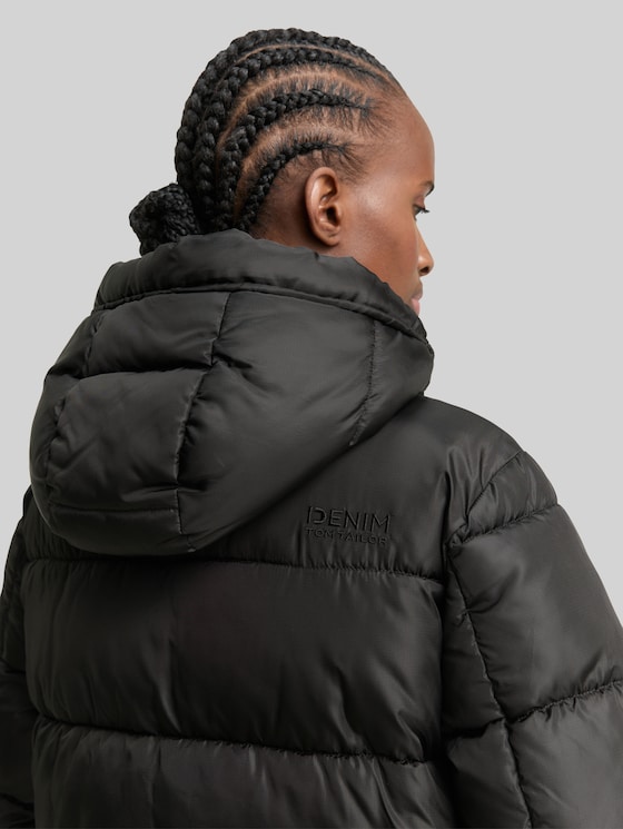 Puffer coat with hood - deep black