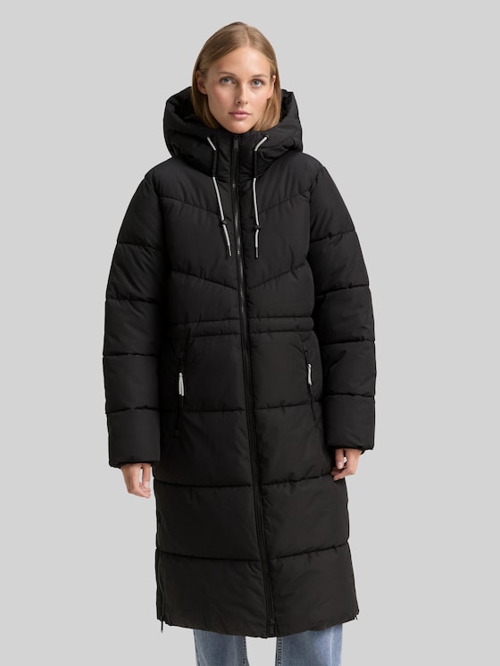Puffer coat with hood - deep black