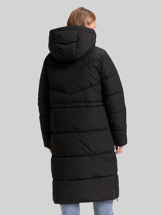 Puffer coat with hood - deep black