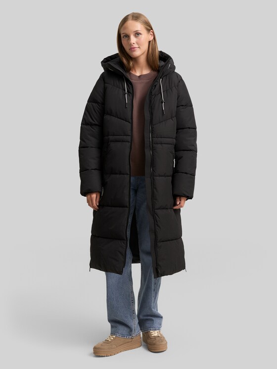 Puffer coat with hood - deep black