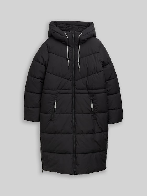Puffer coat with hood - deep black