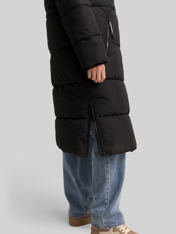 Puffer coat with hood - deep black