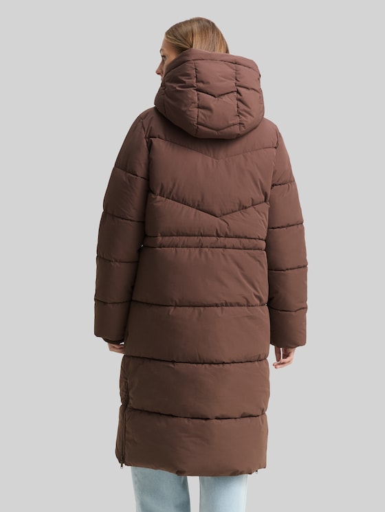 Puffer coat with hood - soft chocolate brown