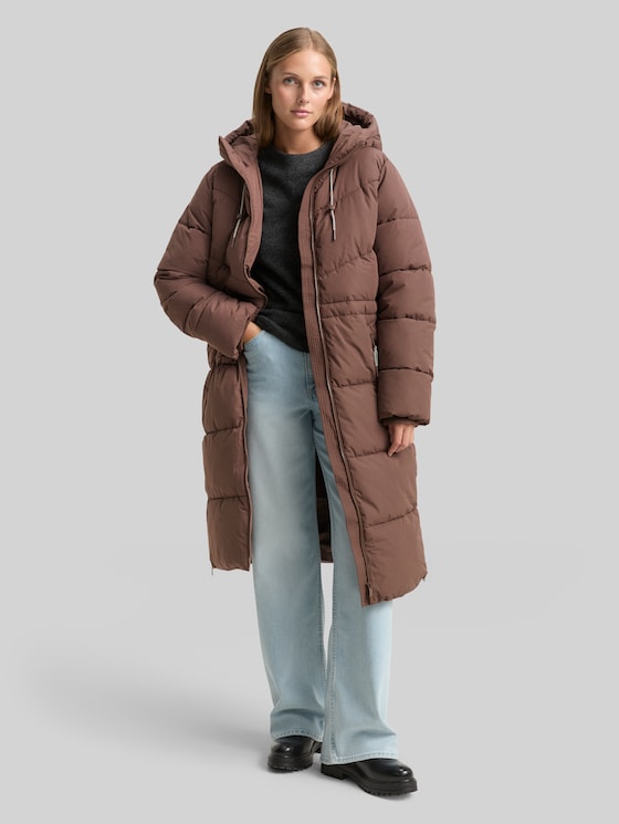 Puffer coat with hood - soft chocolate brown