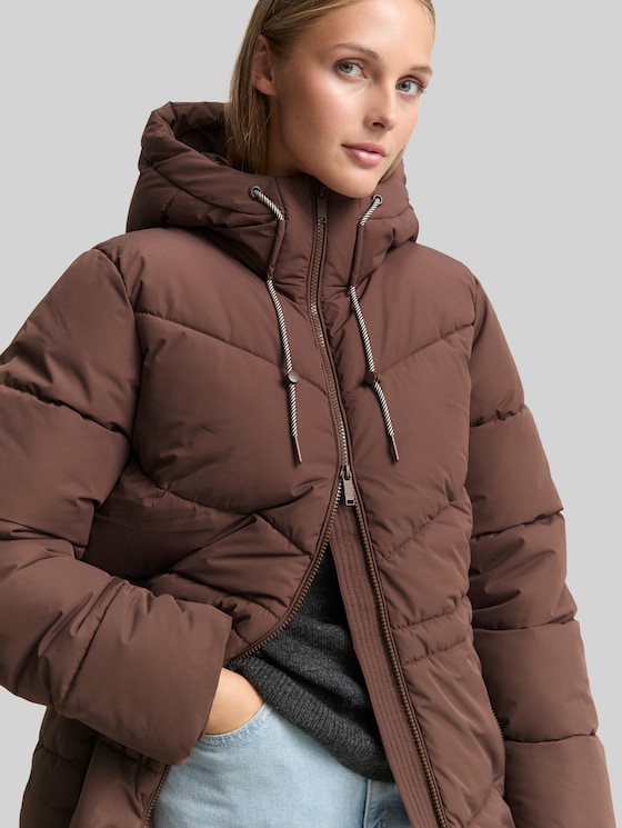 Puffer coat with hood - soft chocolate brown