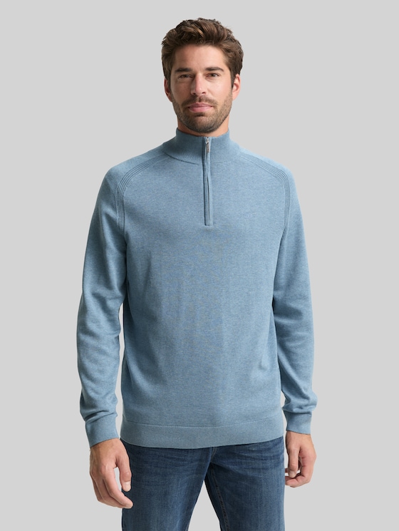 Troyer knitted jumper with logo embroidery - faded blue melange
